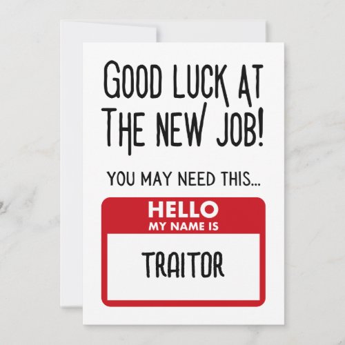 Funny Traitor Badge Coworker Leaving Thank You Card