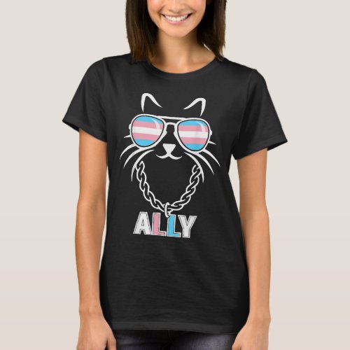 Funny Trans Ally Cat LGBT Transgender Pride Flag T_Shirt