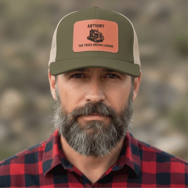 Funny Transport Semi Truck Driver Custom Name Leather Patch Hat (Truck driving legend hat)