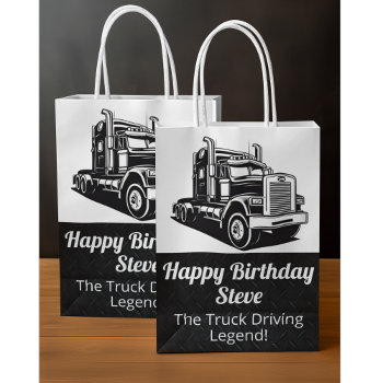 Funny Transport Semi Truck Driver Custom Name Medium Gift Bag by TheShirtBox at Zazzle