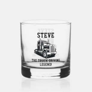 Funny Transport Semi Truck Driver Custom Name Whiskey Glass