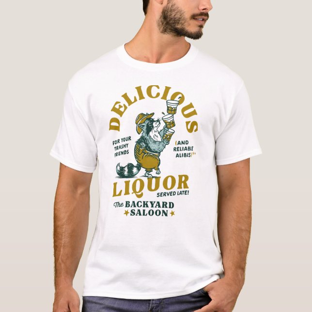 Funny Trash Panda Raccoon Alcohol Drinking Party T-Shirt (Front)