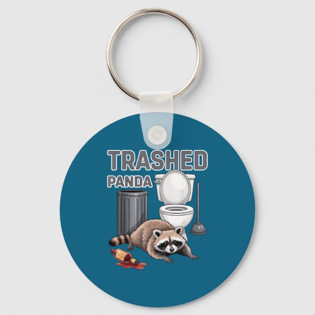 Funny Trashed Panda Raccoon Gets Drunk  Keychain (Front)