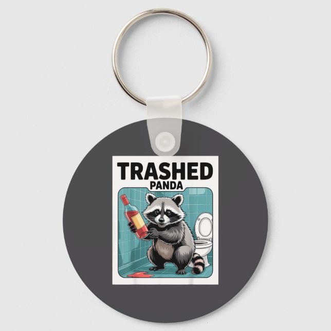 Funny Trashed Panda Raccoon Gets Drunk  Keychain (Front)