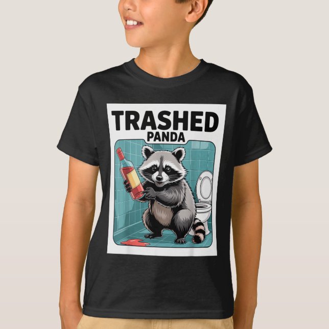 Funny Trashed Panda Raccoon Gets Drunk  T-Shirt (Front)