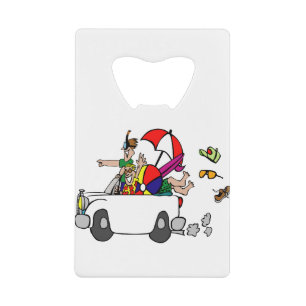 funny travel cartoon car vacation credit card bottle opener