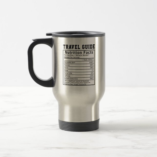 Funny Travel Guide Nutrition Facts Tourism Gift Mug (Left)