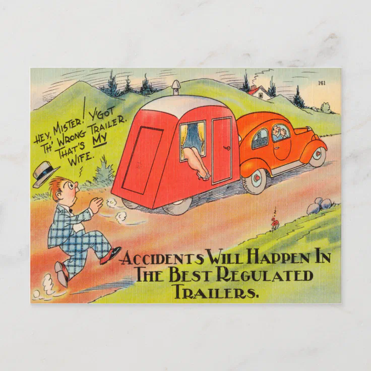 Funny Travel Trailer RV Camping Camper Cartoon Postcard | Zazzle