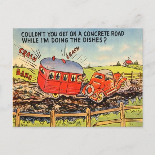 Funny Travel Trailer RV Camping Camper Cartoon Postcard