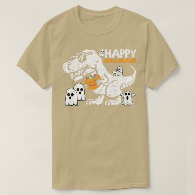 Funny TRe Ghost Halloween Happy Hallorawr Dinosaur T-Shirt (Design Front)