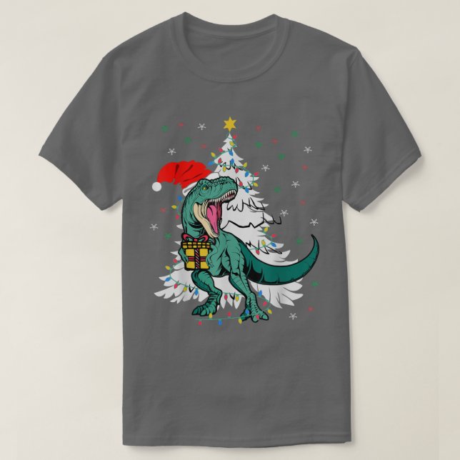 Funny Tre Santa Christmas Tree Dinosaur Lover Xmas T-Shirt (Design Front)