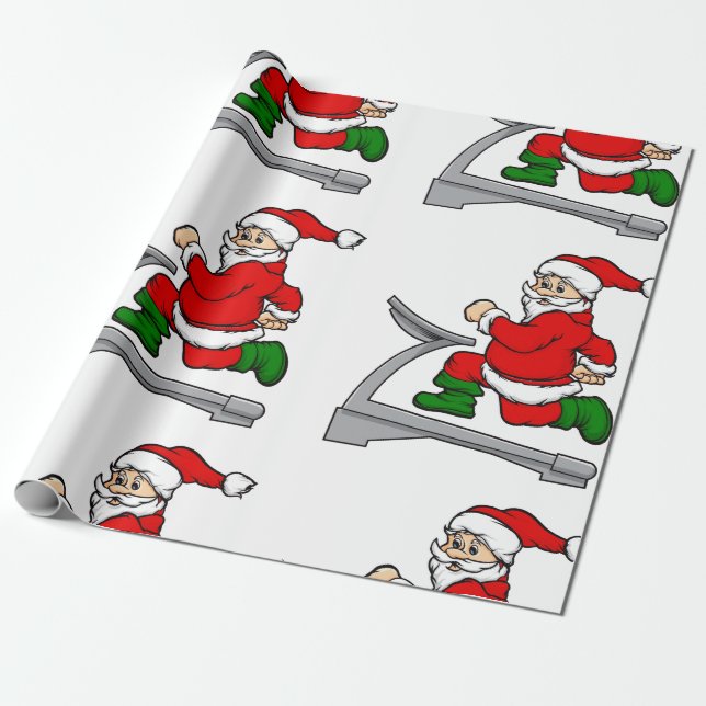 funny treadmill santa claus wrapping paper (Unrolled)