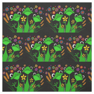 Funny Tree Frogs and Cattails Garden Fabric