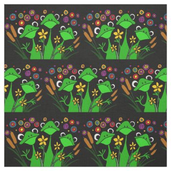 Funny Tree Frogs And Cattails Garden Fabric by inspirationrocks at Zazzle