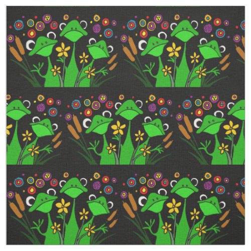 Funny Tree Frogs and Cattails Garden Fabric