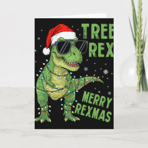 Funny Tree Rex Christmas Dinosaur Santa Hat Lights Card