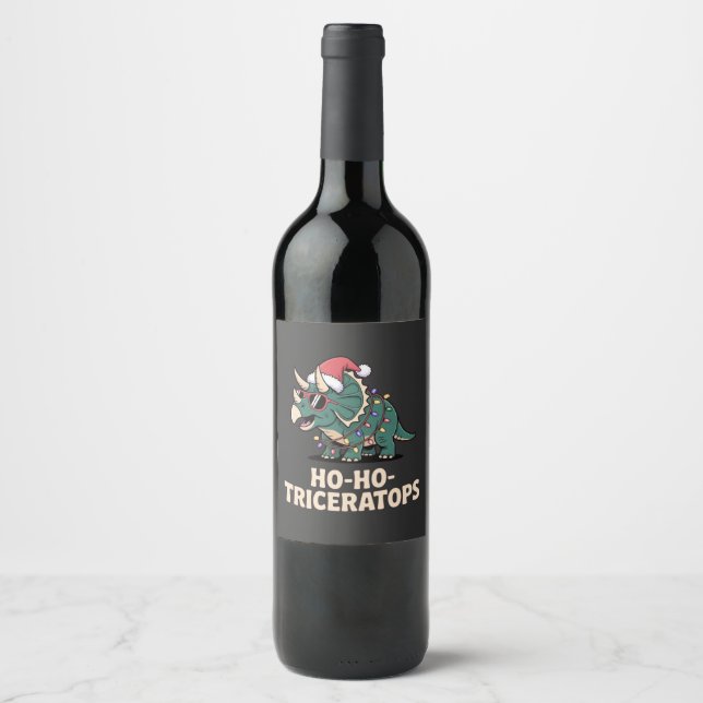 Funny Tree Rex Dinosaur Holiday Humor Wine Label (Front)