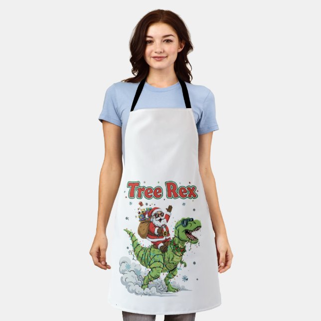  Funny Tree Rex Santa Riding T-Rex Dinosaur Christ Apron (Worn)