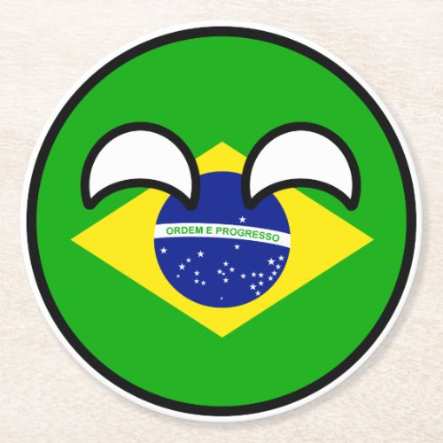 Funny Trending Geeky Brazil Countryball Round Paper Coaster