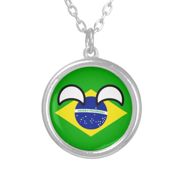 Funny Trending Geeky Brazil Countryball Silver Plated Necklace (Front)