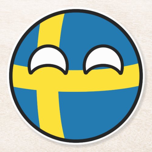Funny Trending Geeky Sweden Countryball Round Paper Coaster