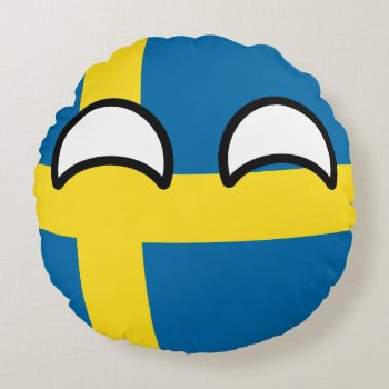 Funny Trending Geeky Sweden Countryball Round Pillow by Countryballs_Store at Zazzle