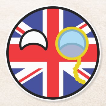 Funny Trending Geeky United Kingdom Countryball Round Paper Coaster by Countryballs_Store at Zazzle