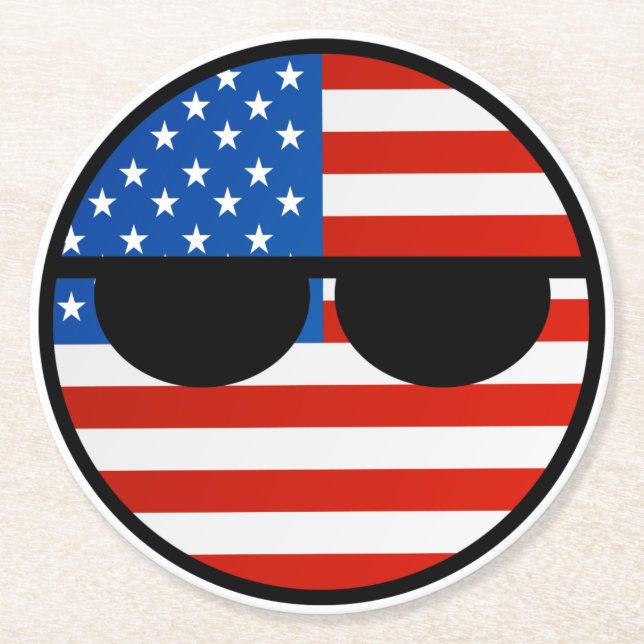 Funny Trending Geeky USA Countryball Round Paper Coaster (Front)