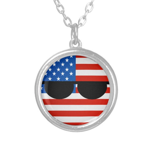 Funny Trending Geeky USA Countryball Silver Plated Necklace (Front)