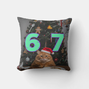 Funny Trending Six Seven Christmas Cat Throw Pillow
