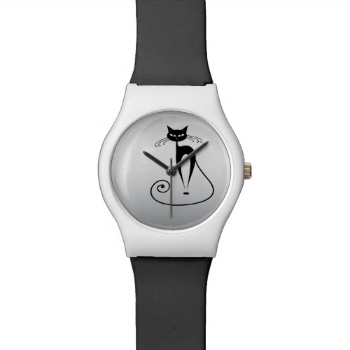 Funny trendy cat silver watch
