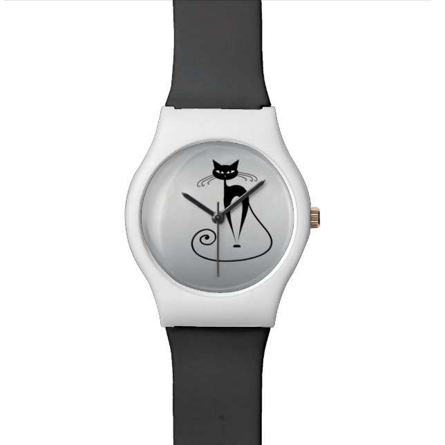 Funny trendy cat silver watch (Close Up)