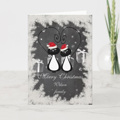 Funny Trendy Christmas Santa cat couple chalkboard Holiday Card