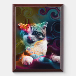 FUNNY TRENDY COLORFUL CAT ART AWARD PLAQUE