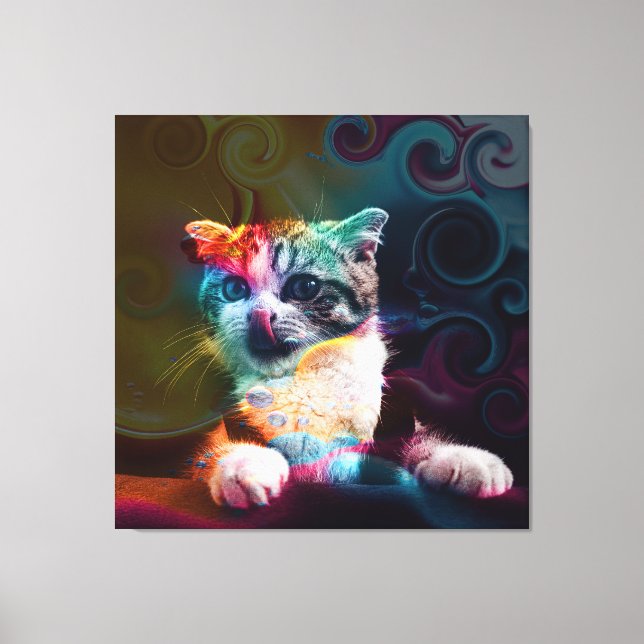 FUNNY TRENDY COLORFUL CAT ART CANVAS PRINT (Front)