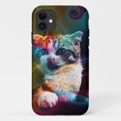 FUNNY TRENDY COLORFUL CAT ART iPhone 11 CASE