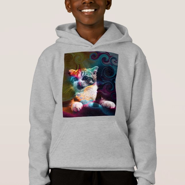 FUNNY TRENDY COLORFUL CAT ART HOODIE (Front)