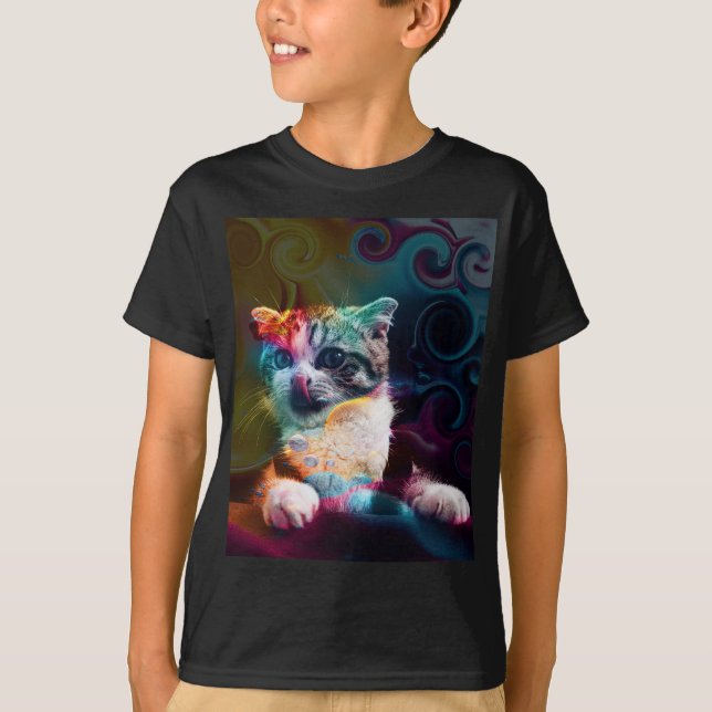 FUNNY TRENDY COLORFUL CAT ART T-Shirt (Front)