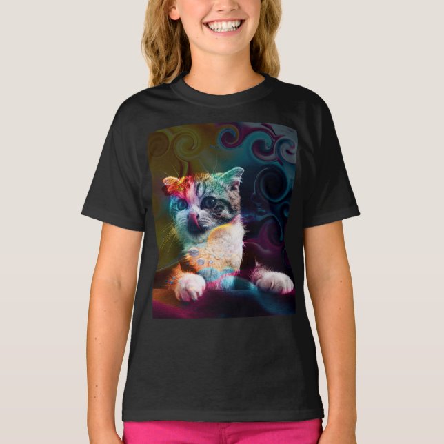 FUNNY TRENDY COLORFUL CAT ART T-Shirt (Front)