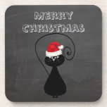 Funny Trendy cute Santa cat Christmas chalkboard Coaster<br><div class="desc">Trendy Christmas winter cute Santa cat chalkboard design.</div>
