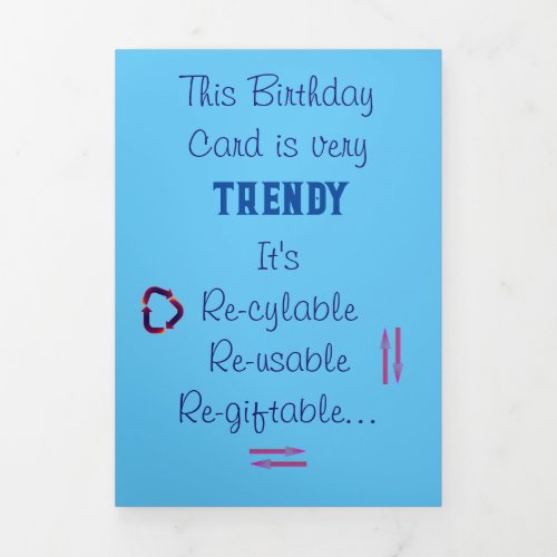 Funny Trendy Eco Birthday  Tri_Fold Holiday Card