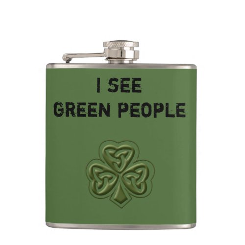 Funny trendy green Irish lucky shamrock joke Hip Flask