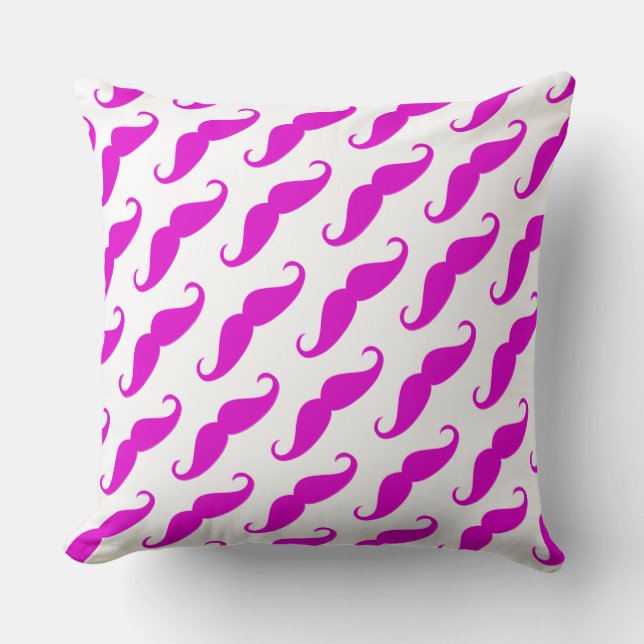 Funny trendy pink neon mustache pattern throw pillow (Front)