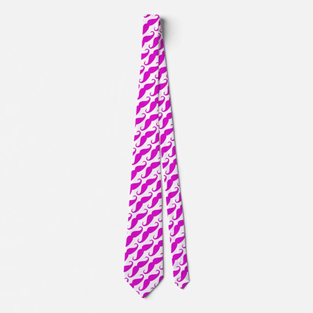 Funny trendy pink neon mustache pattern tie (Front)