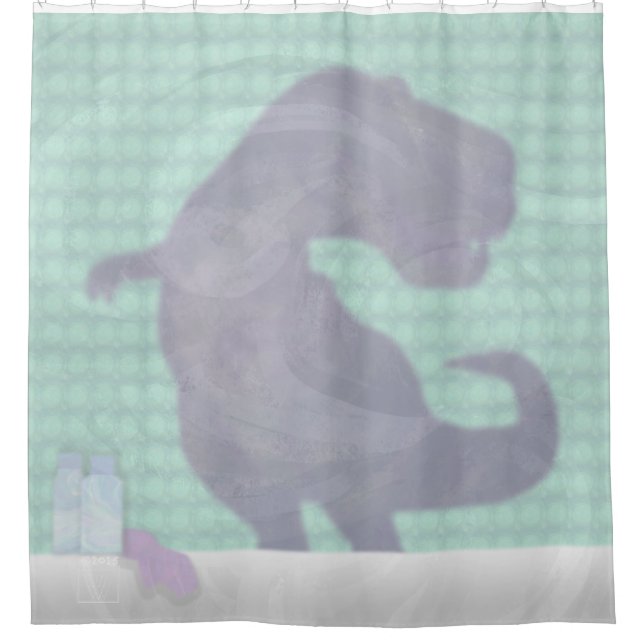 Funny TRex Dino in the Shower Shower Curtain (Front)