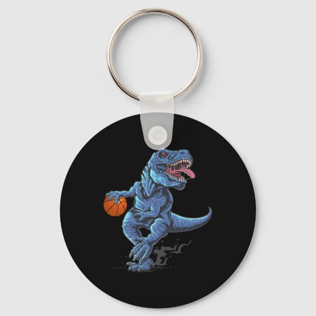 Funny Trex Dinosaur Playing Sketll Player Lover  Keychain (Front)
