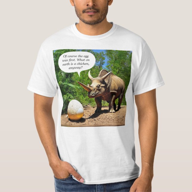 Funny Triceratops Chicken Egg Humor Dinosaur T-Shirt (Front)