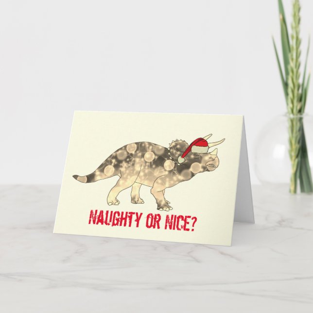 Funny Triceratops Santa Christmas Dinosaur Slogan Card (Front)