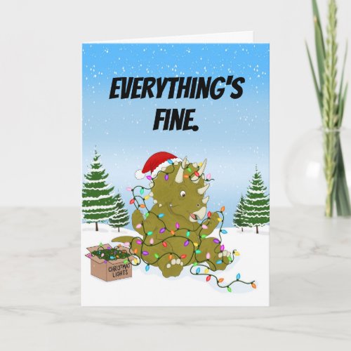 Funny Triceratops Tangled Christmas Lights Card