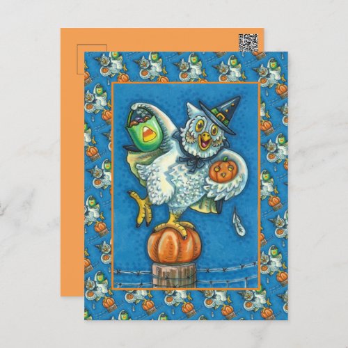 FUNNY TRICK OR TREAT SMELL MY FEET HALLOWEEN OWL HOLIDAY POSTCARD